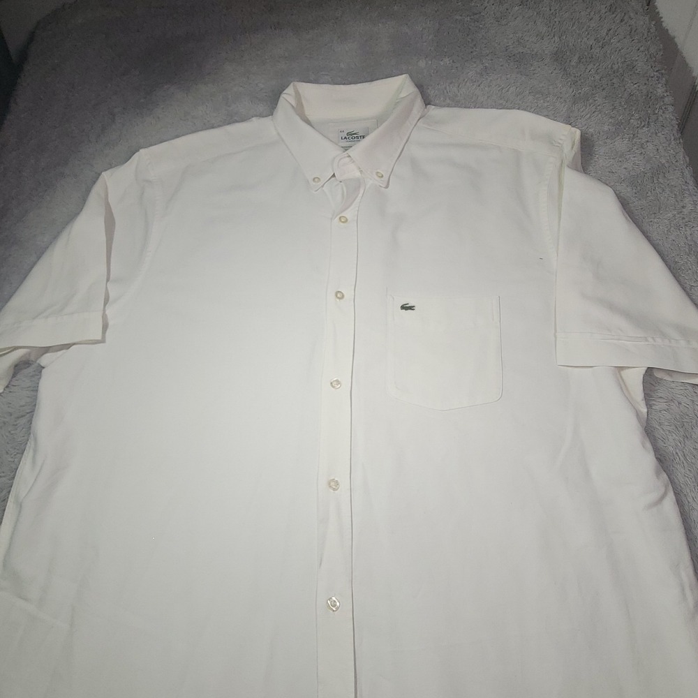 Lacoste Short Sleeve Button-Down White Short Shirt Size 44